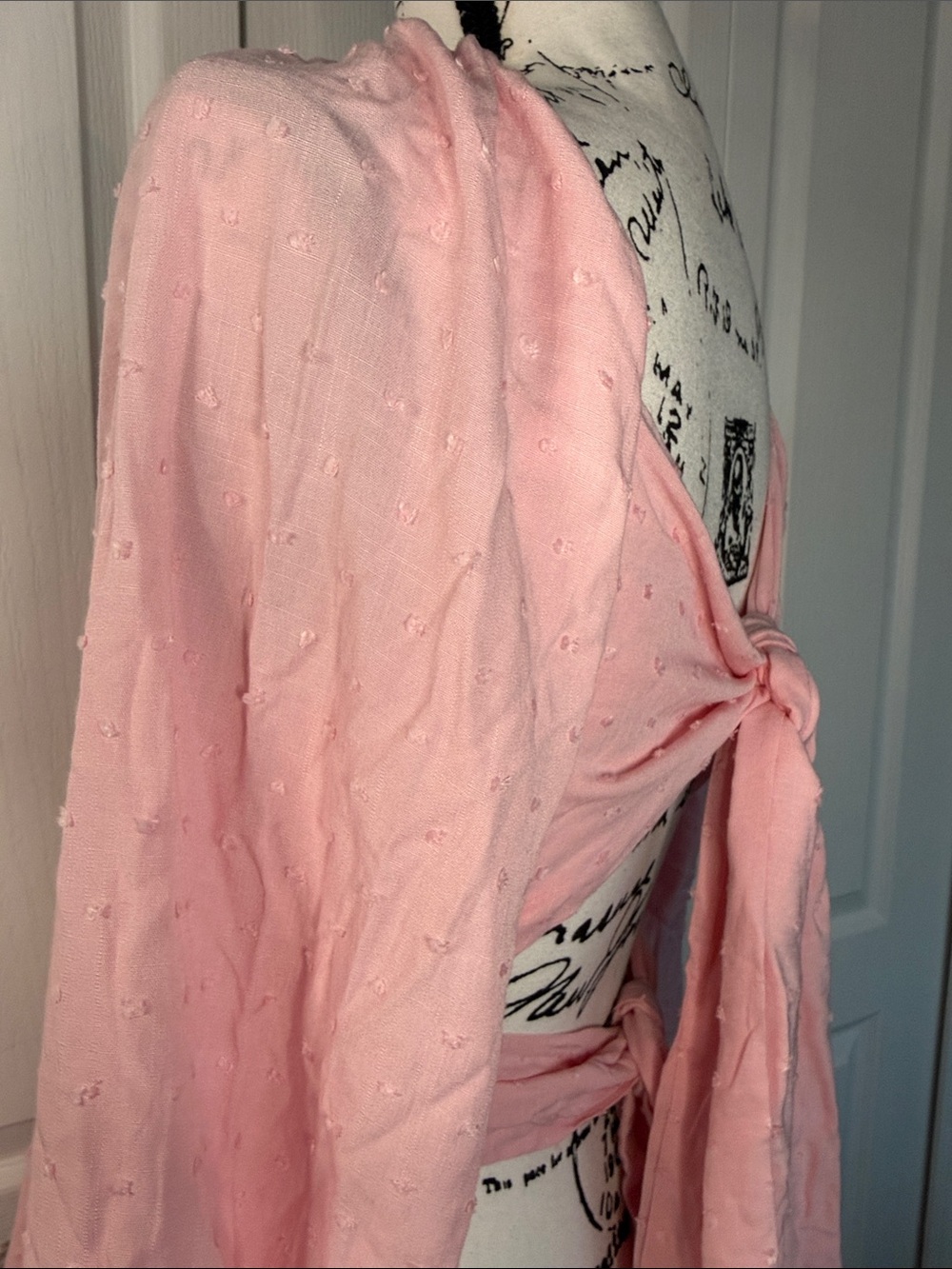 Altar'd State Soft Pink Long-Sleeve Empire Double Tie Back Romper - Picture 3 of 9